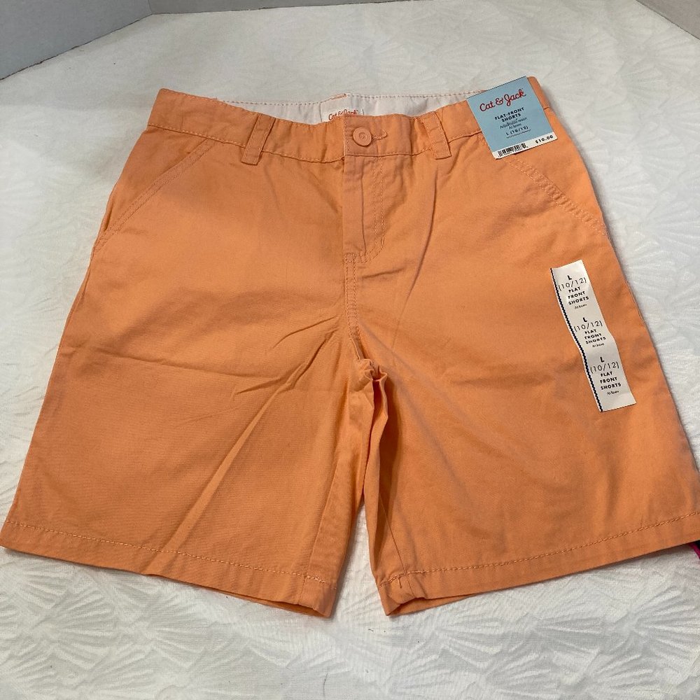Cat & Jack Boys Shorts Bottoms NWT Size L 10/12 Flat Front Adjustable Orange